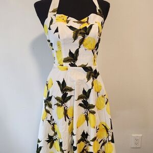Strapless Lemon Print Dress - Yellow & White